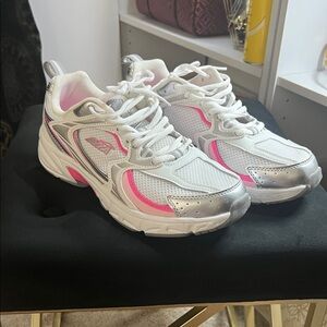 Avia White and Pink Sneakers with Silver Accents